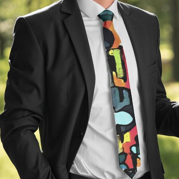 Modernist Tie Retro Designer Menswear Tie Necktie Mid Century Abstract Painting - Picture 2 of 7